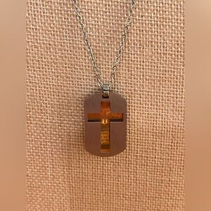 Silver and Gold Cross Mixed Metal Pendant Necklace dog tag dainty chain